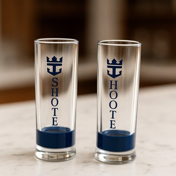Royal Caribbean Cruise Line  Shooter Shot Glass Set Of 2 Ship Emblem 3.5” France - Picture 6 of 8